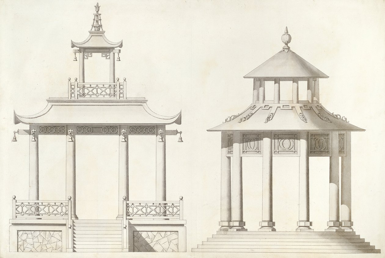 Design for a Ting (penna, svart bläck och grå tvättar på papper) av William Chambers