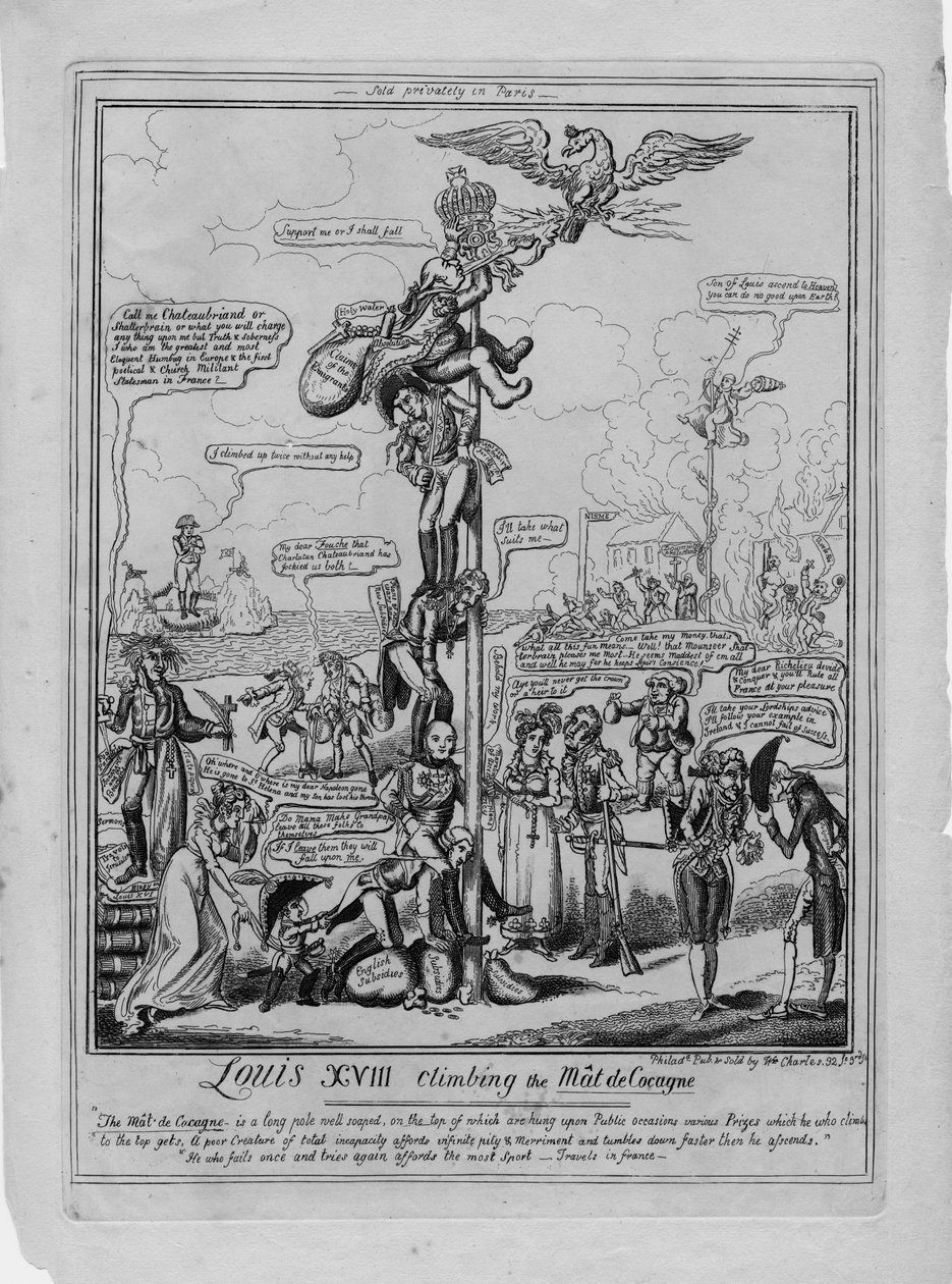 Ludvig XVIII klättrar på Mat de Cocagne av William Charles