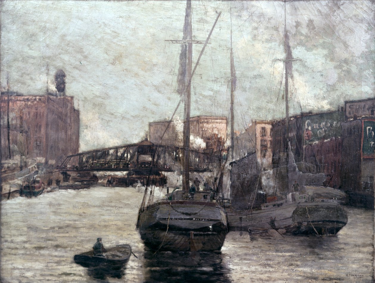 Utsikt över Chicago River som visar Clark Street Bridge, 1910-12 av William Clusmann