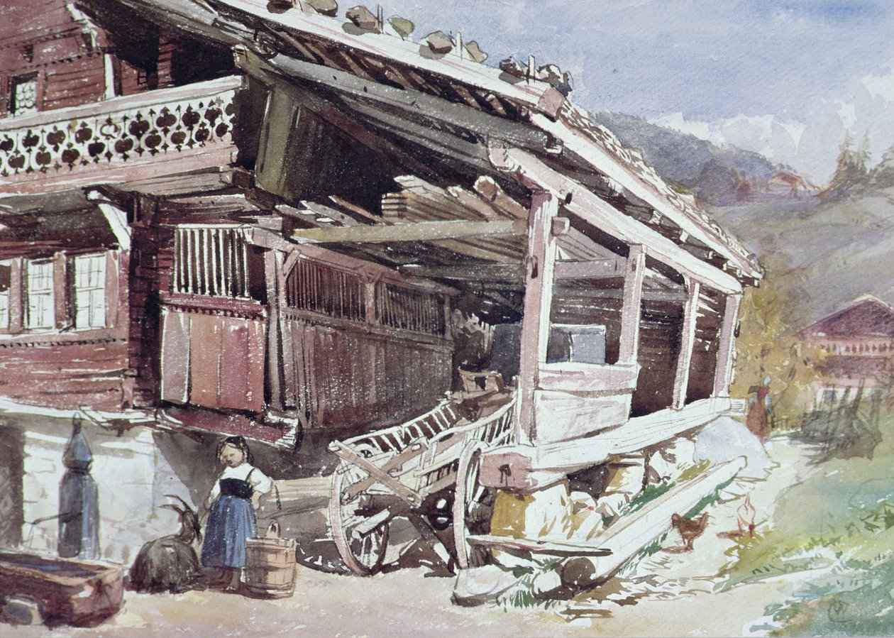 Chalet och gård i Berner Oberland av William Collingwood