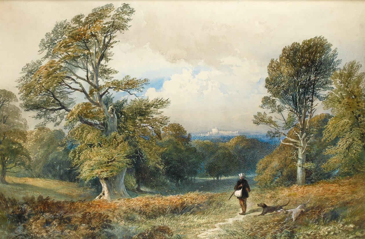 Rough shooting i Windsor Great Park (wc på papper) av William Collingwood Smith