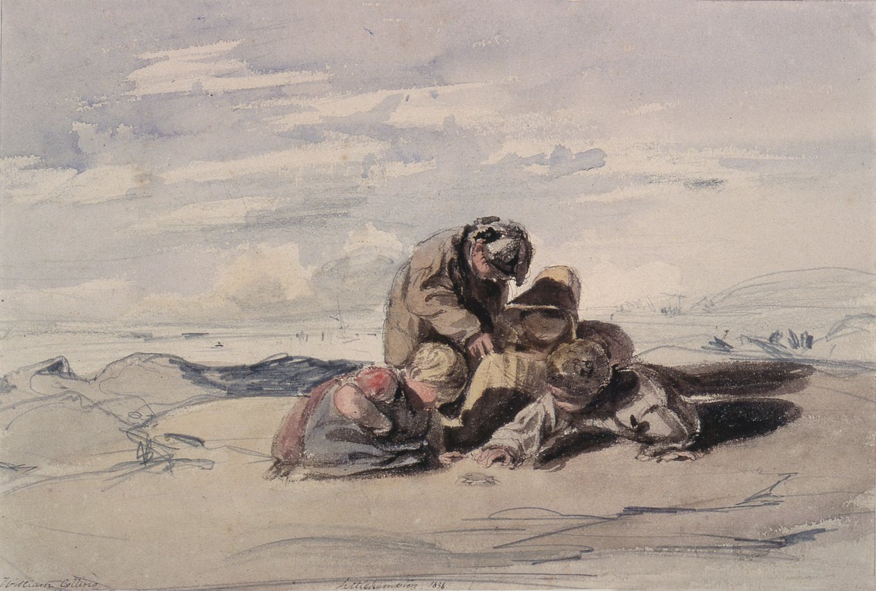 Littlehampton: Seashore Study med barn som leker på sanden av William Collins