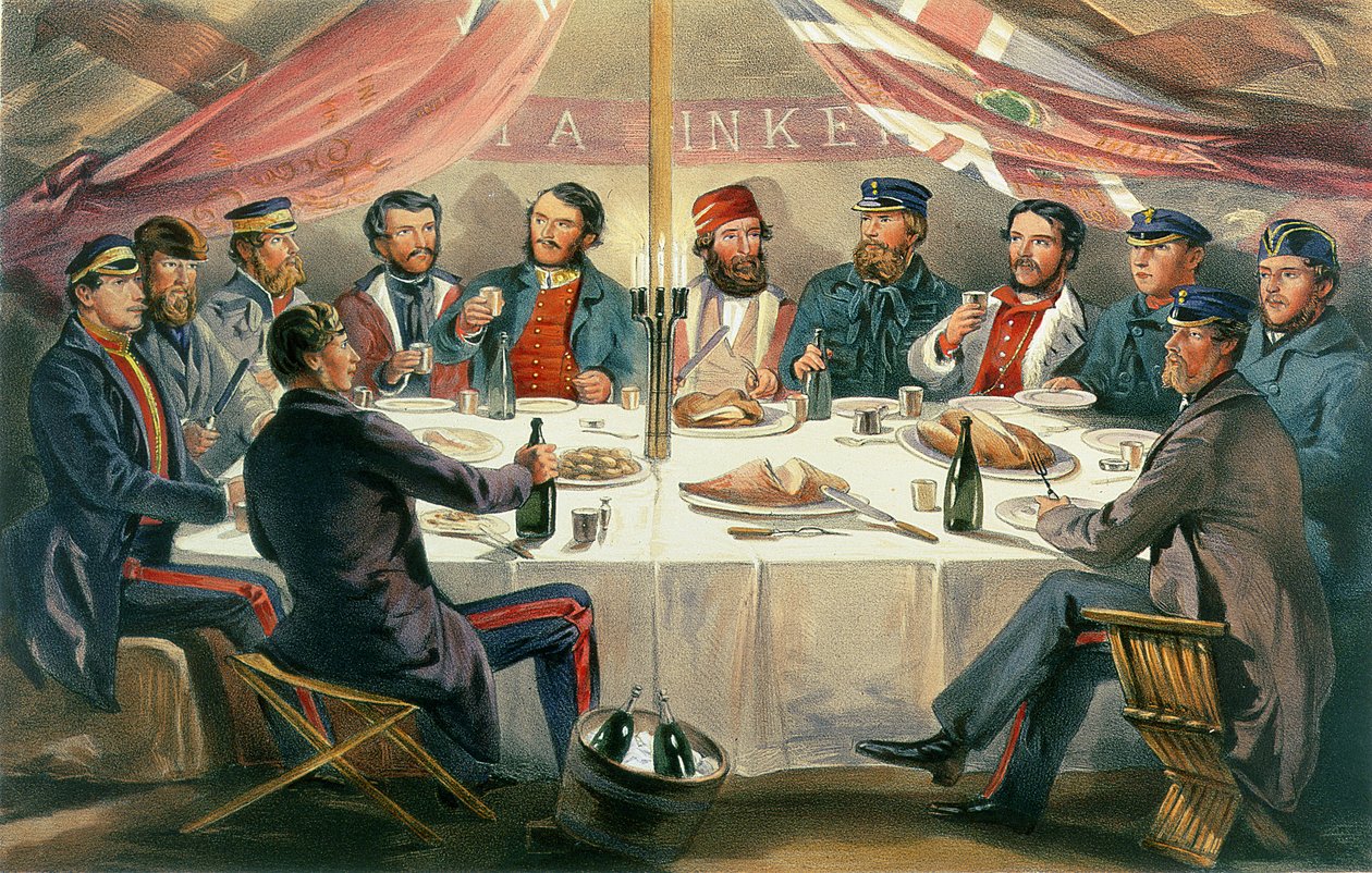 En julmiddag på höjderna före Sebastopol, graverad av J.A. Vinter, pub. 1855 av William Crimea Simpson