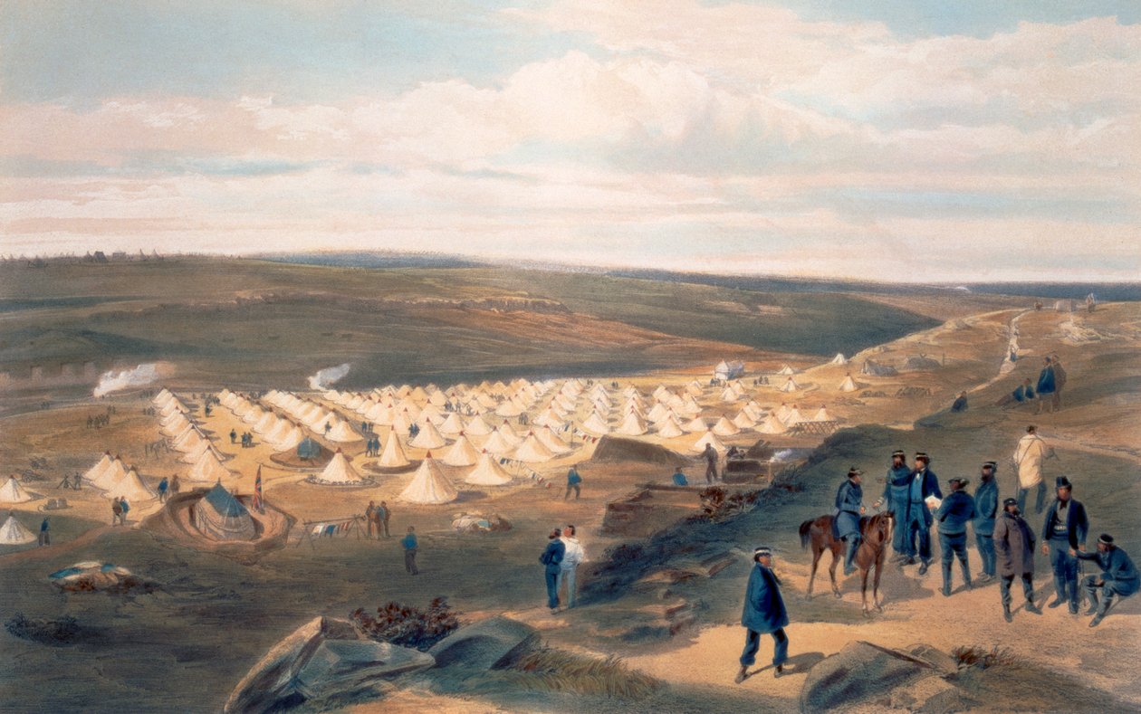 Marinbrigadens läger, platta från "The Seat of War in the East", utgiven av Paul und Dominic Colnaghi und Co. 1856. av William Crimea Simpson