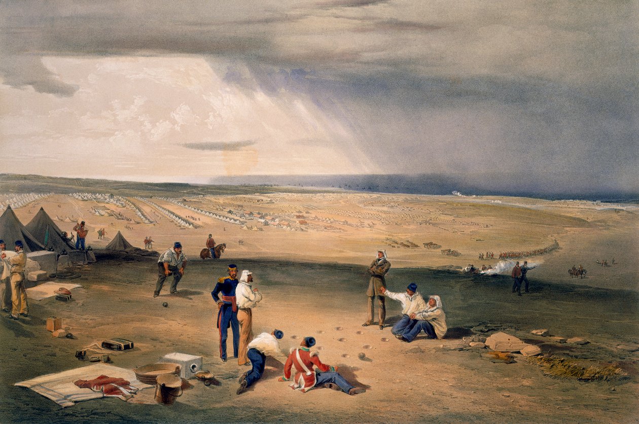 Camp of the Third Division, tallrik från "The Seat of War in the East", pub. av Paul und Dominic Colnaghi und Co., 1856 av William Crimea Simpson