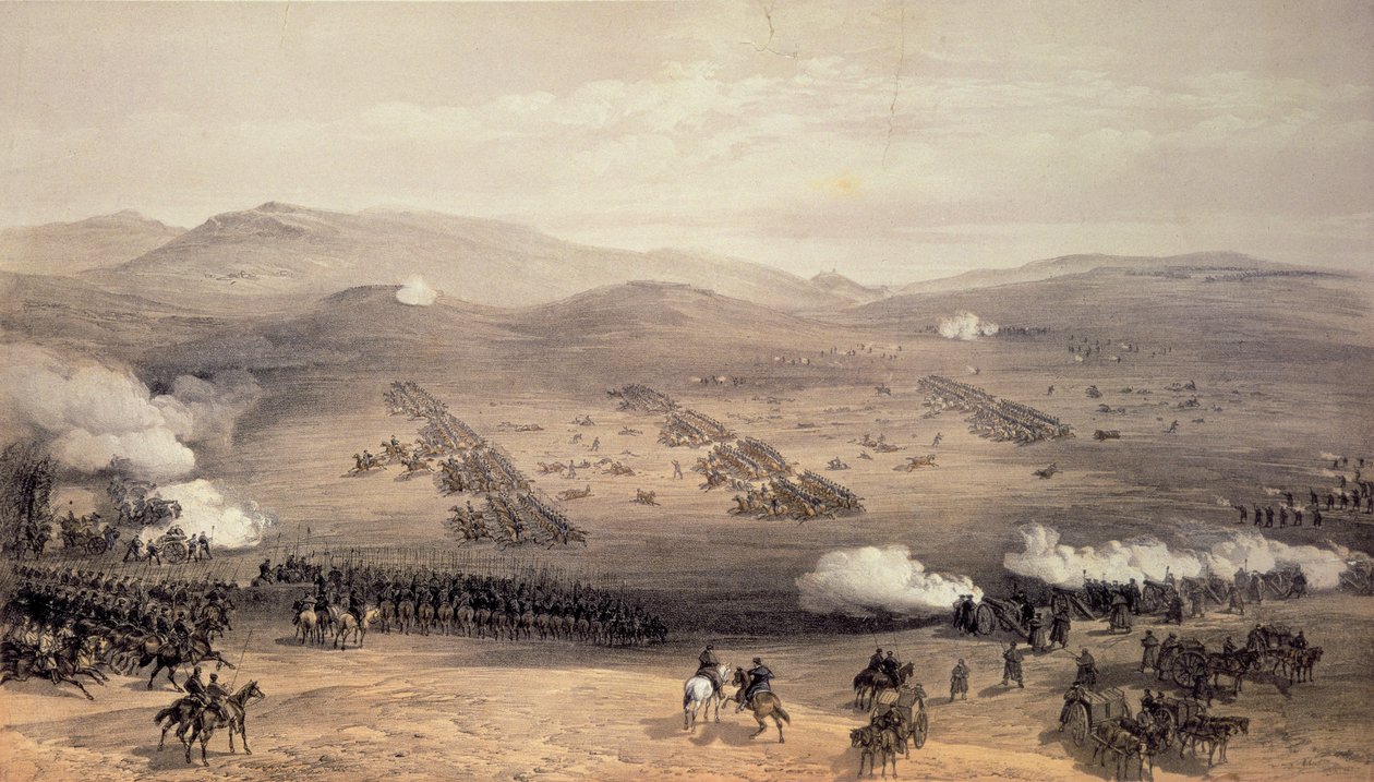 Charge of the Light Cavalry Brigade, 25 oktober 1854, graverad av E. Walker, publicerad av Colnaghi und Co, 1855 (se 121088 för detaljer). av William Crimea Simpson