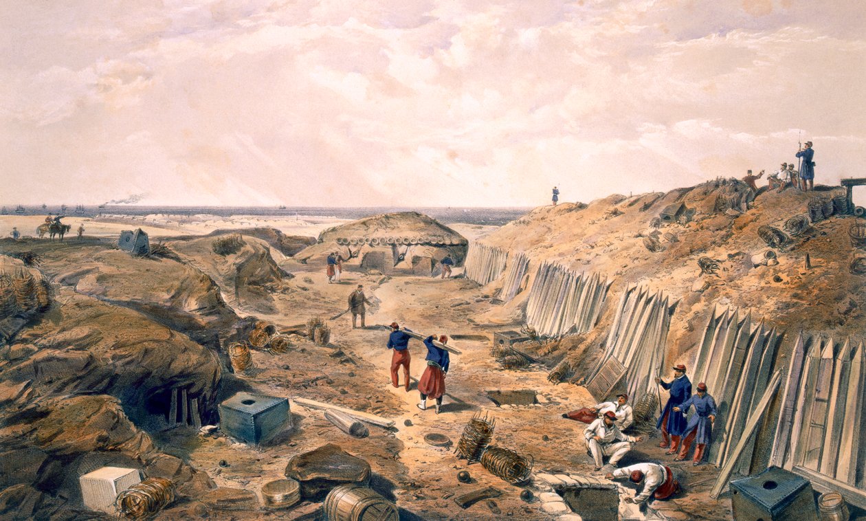 Ditch of the Bastion du Mat, tallrik från "The Seat of War in the East", pub. av Paul und Dominic Colnaghi und Co., 1856 av William Crimea Simpson