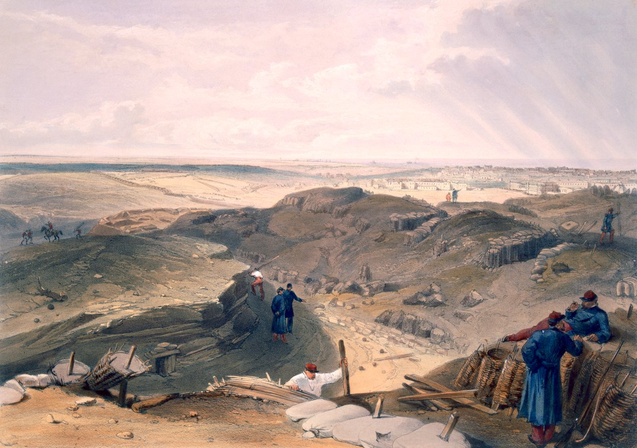 Ditch of the Malakoff, tallrik från "The Seat of War in the East", pub. av Paul und Dominic Colnaghi und Co., 1856 av William Crimea Simpson