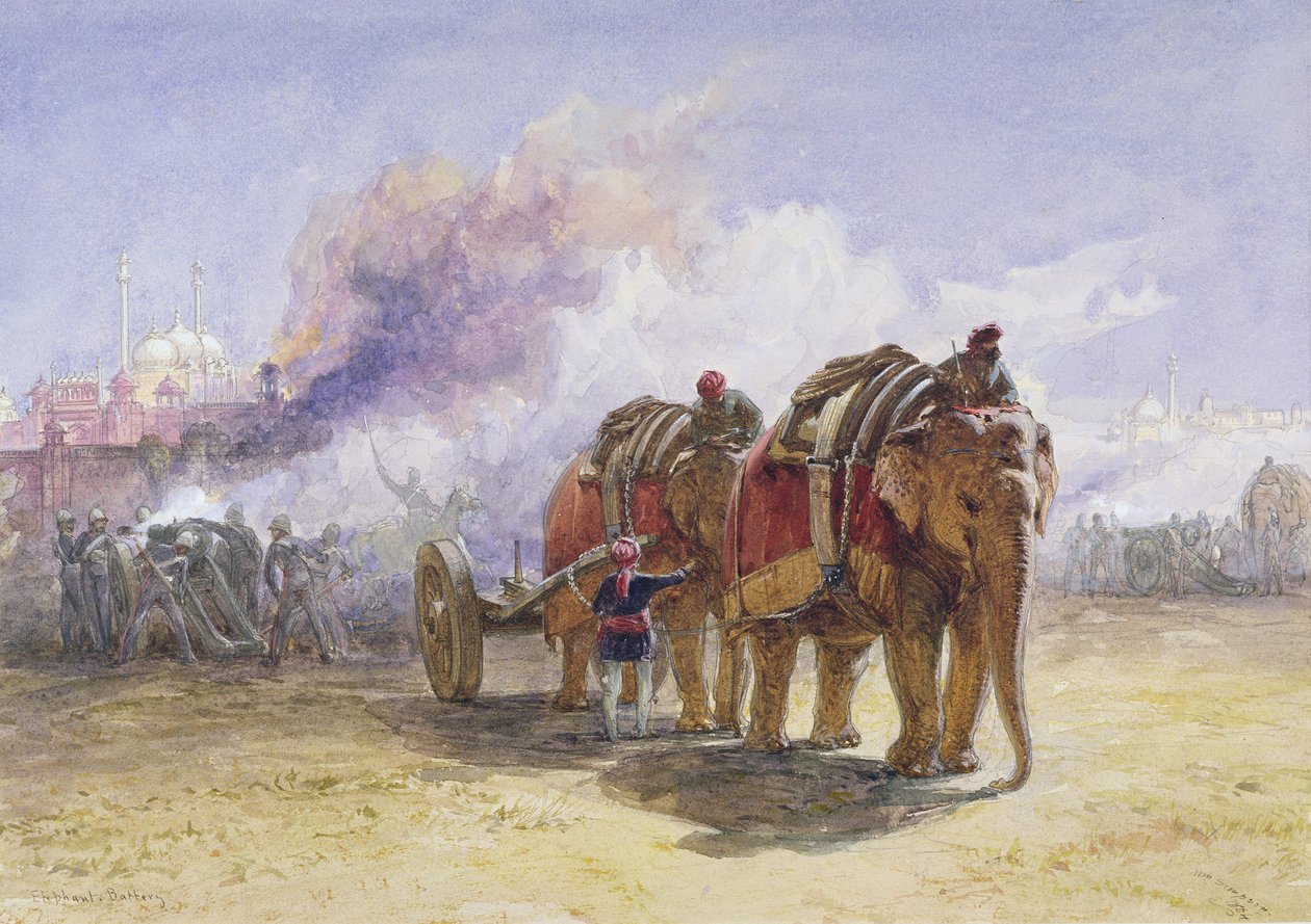 Elephant Battery, 1864 (wc över grafit med kroppsfärg på papper) av William Crimea Simpson