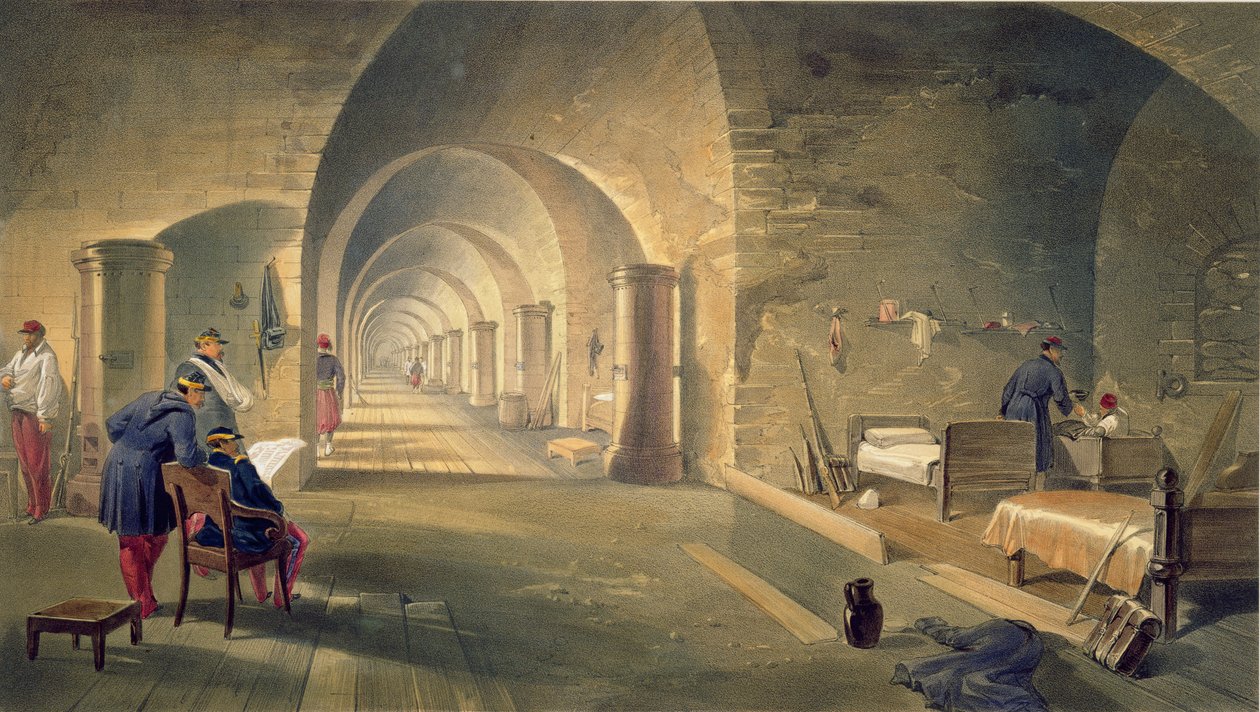 Interiör av Fort Nicholas, tallrik från "The Seat of War in the East", pub. av Paul und Dominic Colnaghi und Co., 1856 av William Crimea Simpson