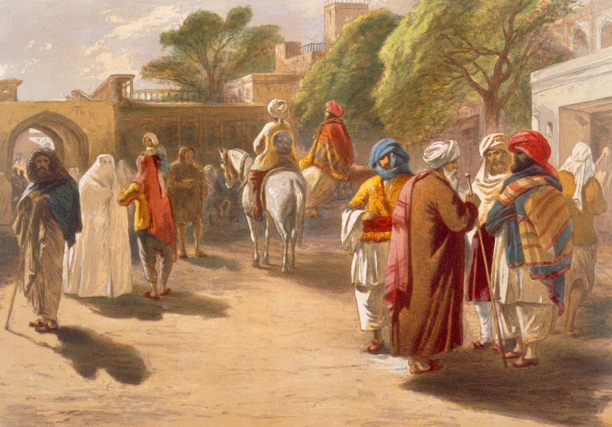 Peshawar Market Scene, från "India Ancient and Modern", 1867 av William Crimea Simpson