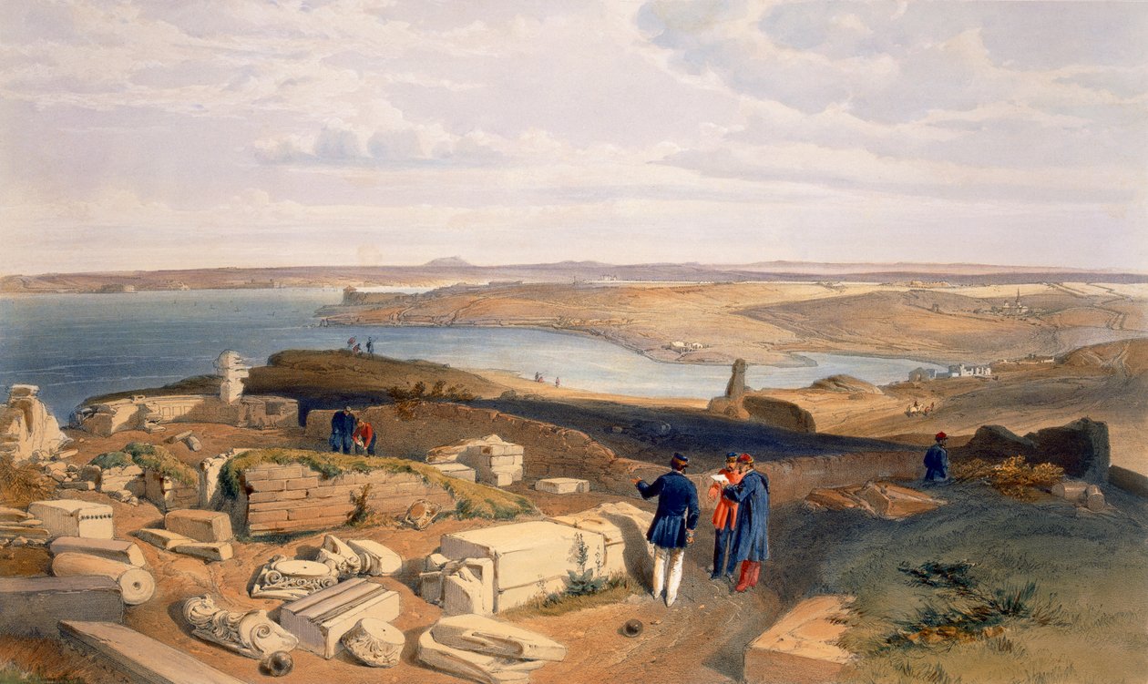 Sebastopol från Old Chersonese, platta från "The Seat of War in the East", utgiven av Paul und Dominic Colnaghi und Co. 1856. av William Crimea Simpson