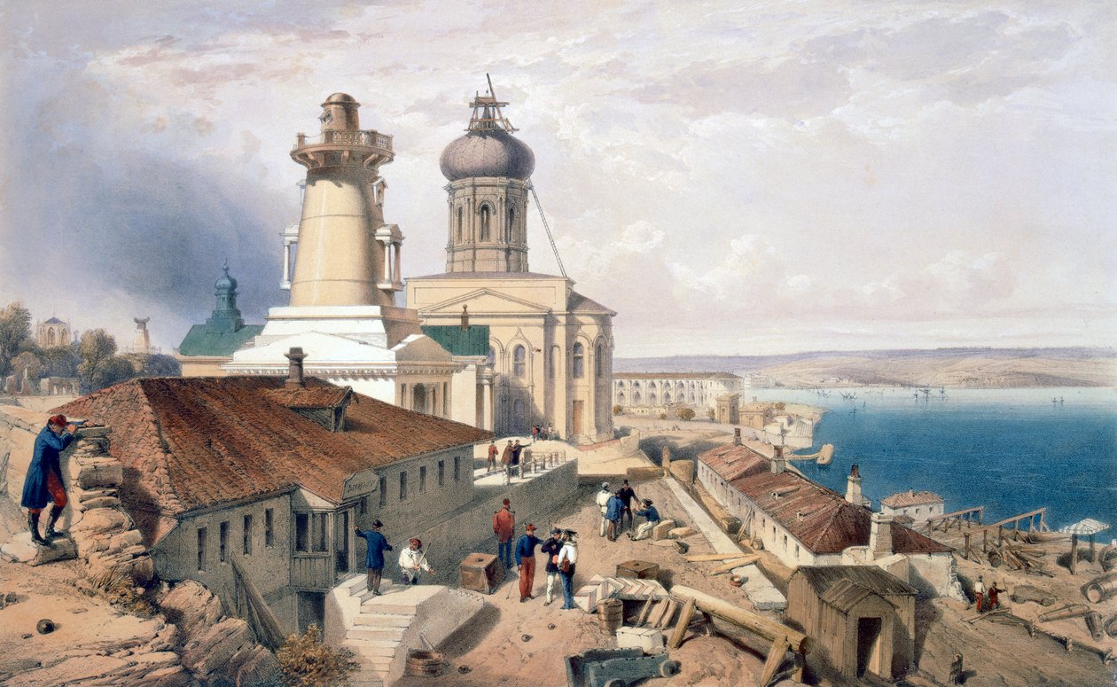 Amiralitetet, Sebastopol, tallrik från "The Seat of War in the East", pub. av Paul und Dominic Colnaghi und Co., 1856 av William Crimea Simpson