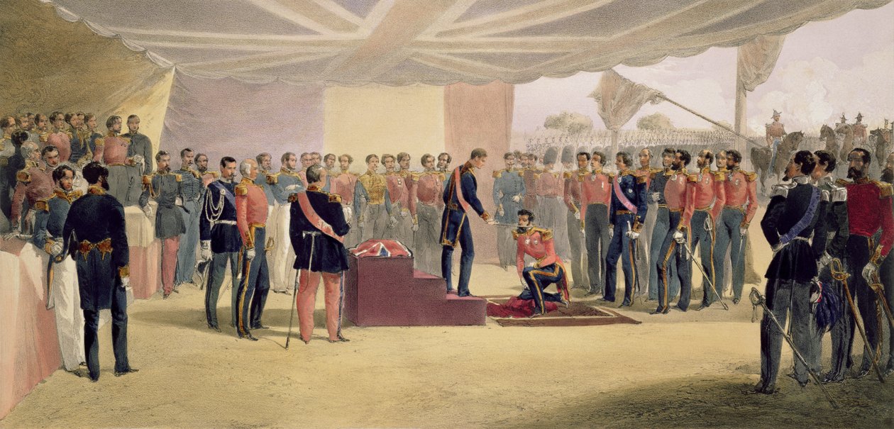 The Investiture of the Order of the Bath, tallrik från "The Seat of War in the East", pub. av Paul und Dominic Colnaghi und Co., 1856 av William Crimea Simpson