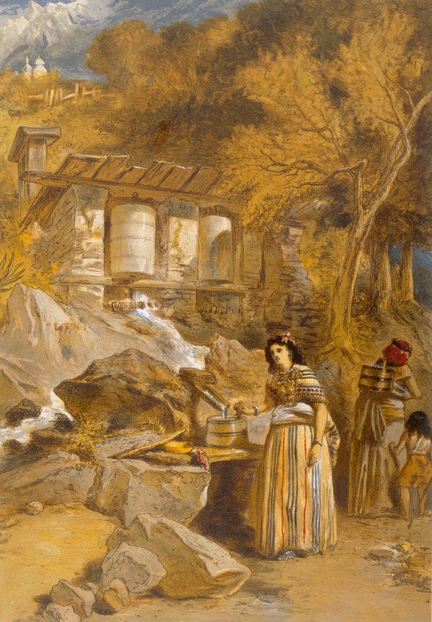 De bedjande cylindrarna i Thibet, från "India Ancient and Modern", 1867. av William Crimea Simpson
