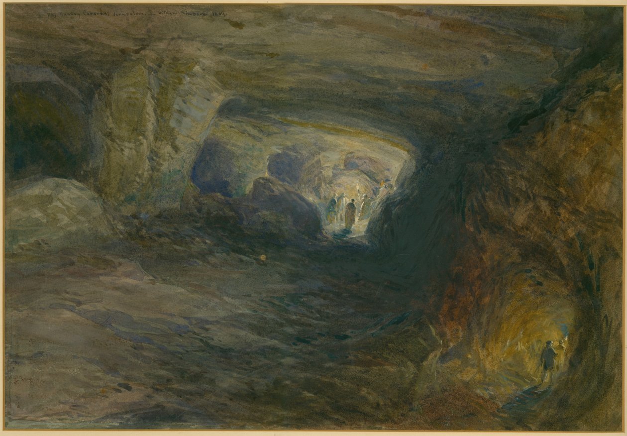 Quarry Caverns, Jerusalem, 1869 (wc och penna på papper) av William Crimea Simpson