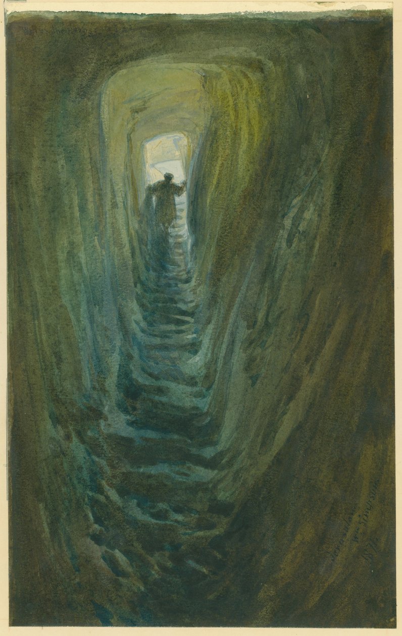 Well of the Steps, Jerusalem, 1871 (wc och penna på papper) av William Crimea Simpson