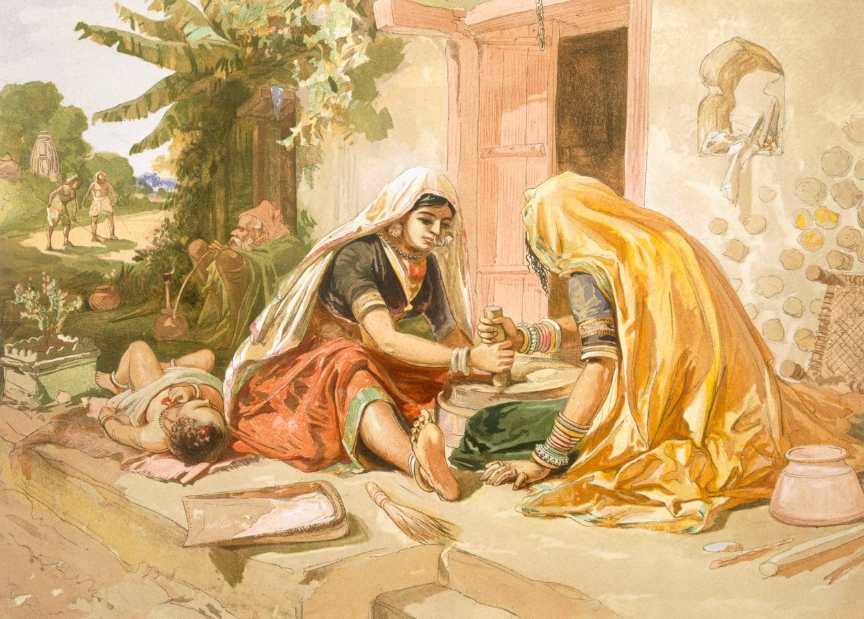 Women Grinding Corn, från "India Ancient and Modern", 1867 av William Crimea Simpson