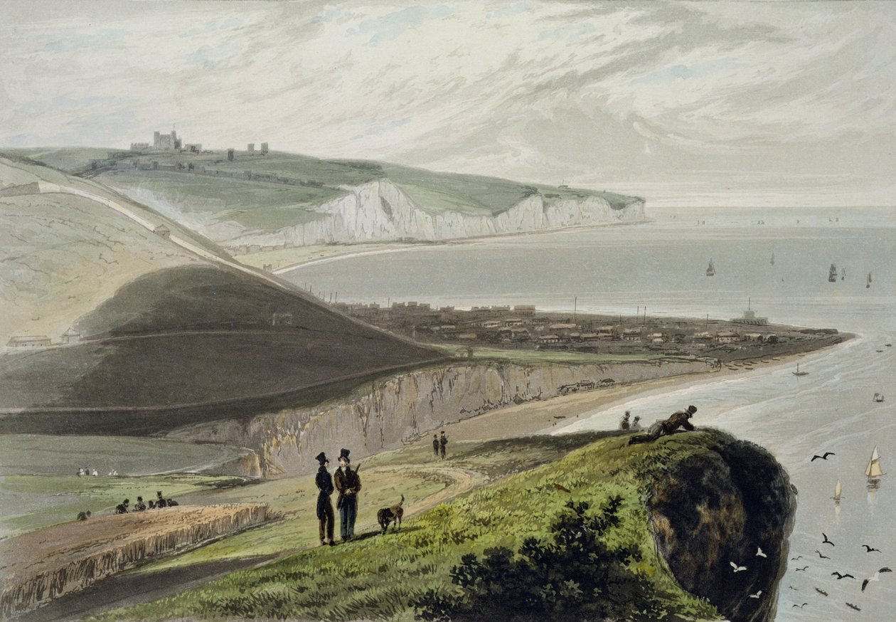 Dover, från Shakespeares klippa, från "A Voyage Around Great Britain Undertaken between the Years 1814 and 1825" publicerad 1829 av William Daniell