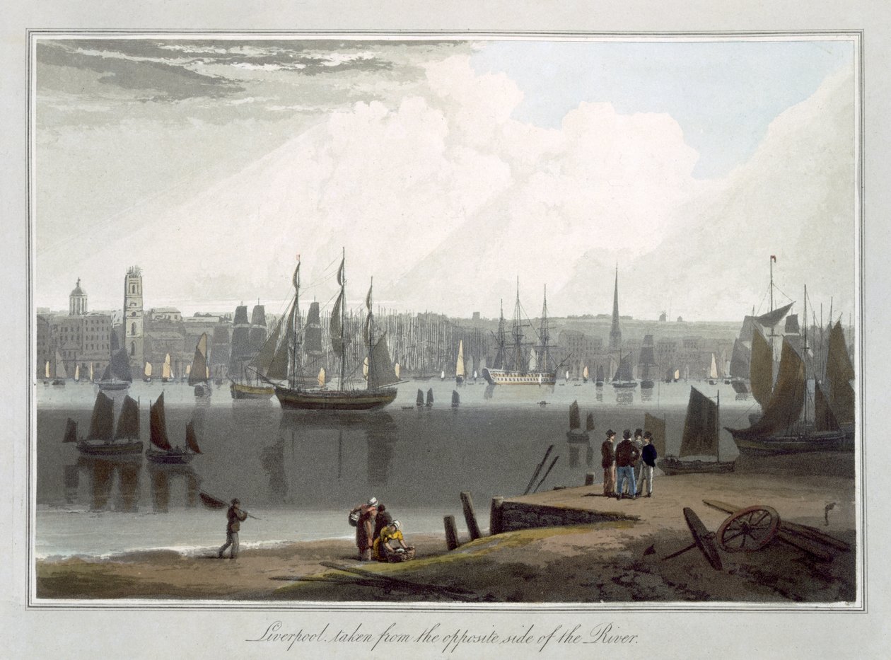 Liverpool, hämtat från den motsatta sidan av floden, från volym II av "En resa runt Storbritannien undertagen mellan åren 1814 och 1825", publicerad 1815 av William Daniell