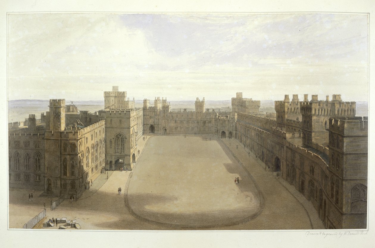Utsikt över fyrhörningen i Windsor, från en sammanställning av vyer av Windsor, Eton och Virginia Water, ca 1825-30 av William Daniell