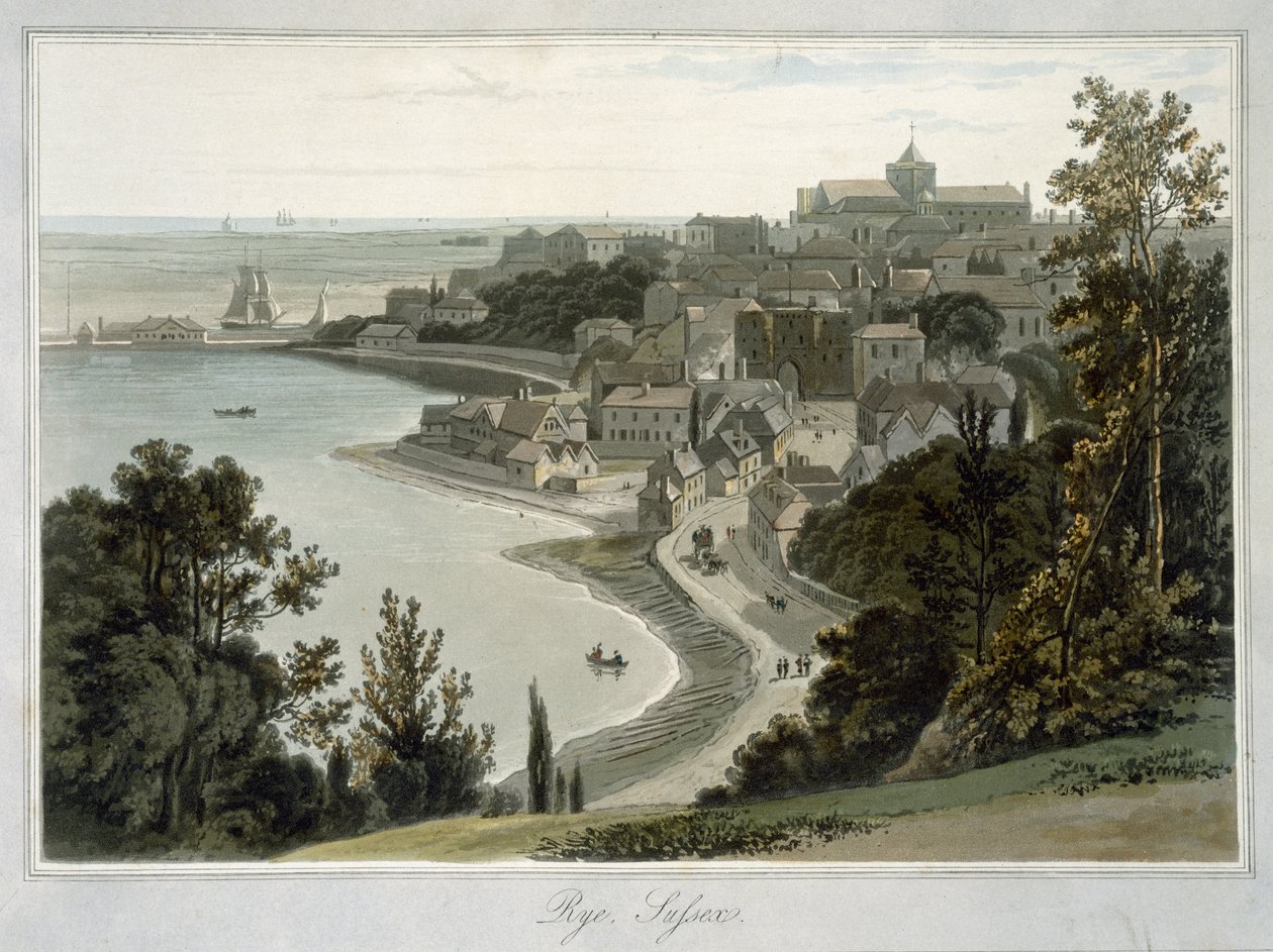 Rye, East Sussex, från "A Voyage Around Great Britain Undertaken between the Years 1814 and 1825", publicerad 1823 av William Daniell