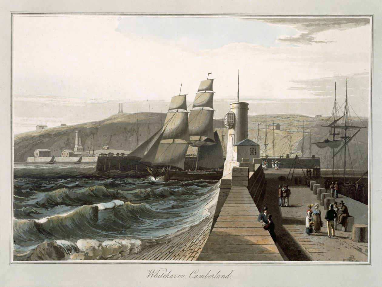 Whitehaven, Cumberland, från "A Voyage Around Great Britain Undertaken between the Years 1814 and 1825" (akvatint) av William Daniell