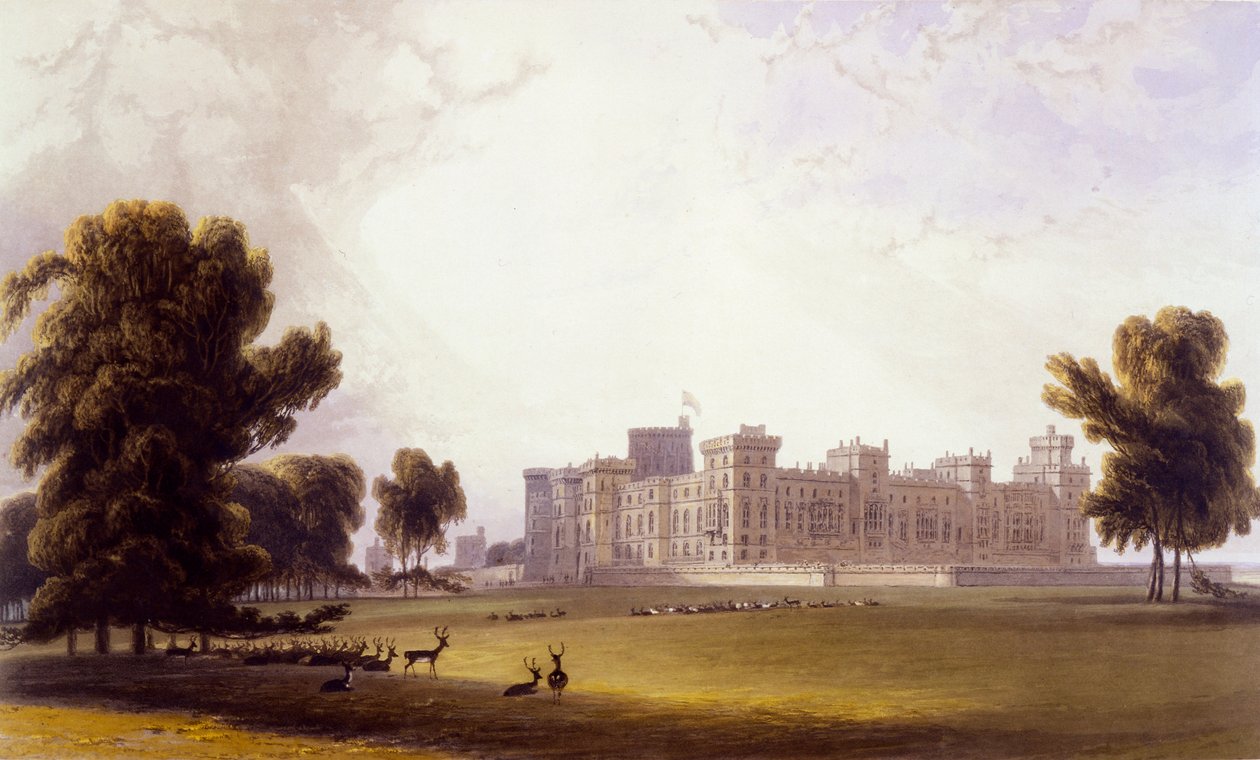 Windsor Castle från South End, från "Views of Windsor, Eton and Virginia Water", ca 1827-30 (handkolorerat gravyr) av William Daniell