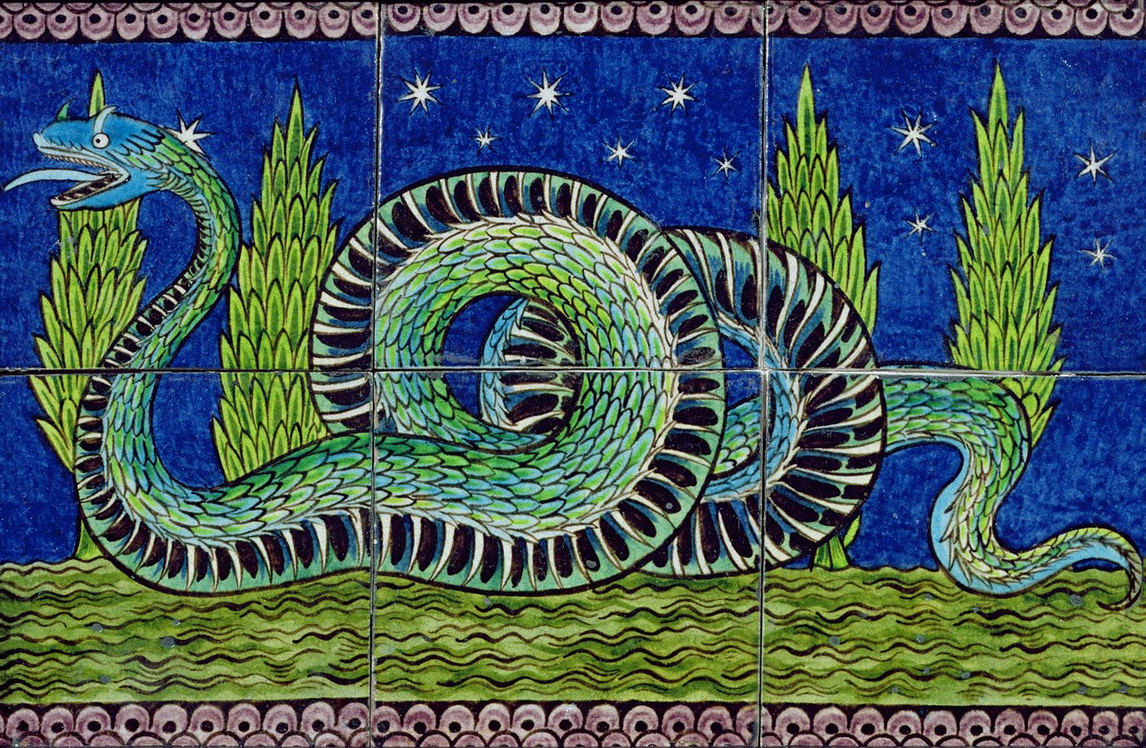 Mythical Beast kakelpanel (keramik) av William de Morgan