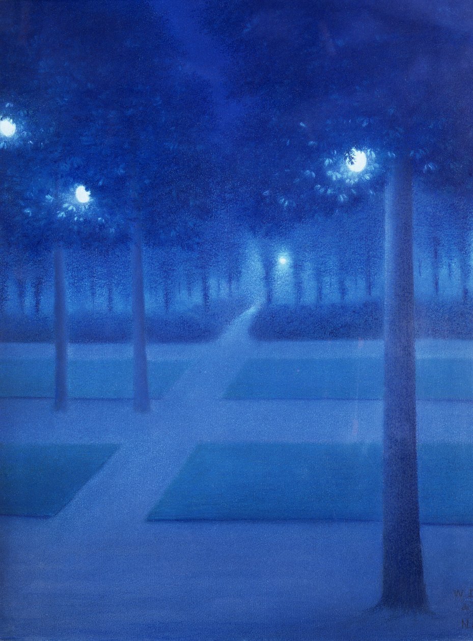Nattscen i Parc Royal, Bryssel, 1897 (pastell på papper) av William Degouve de Nuncques