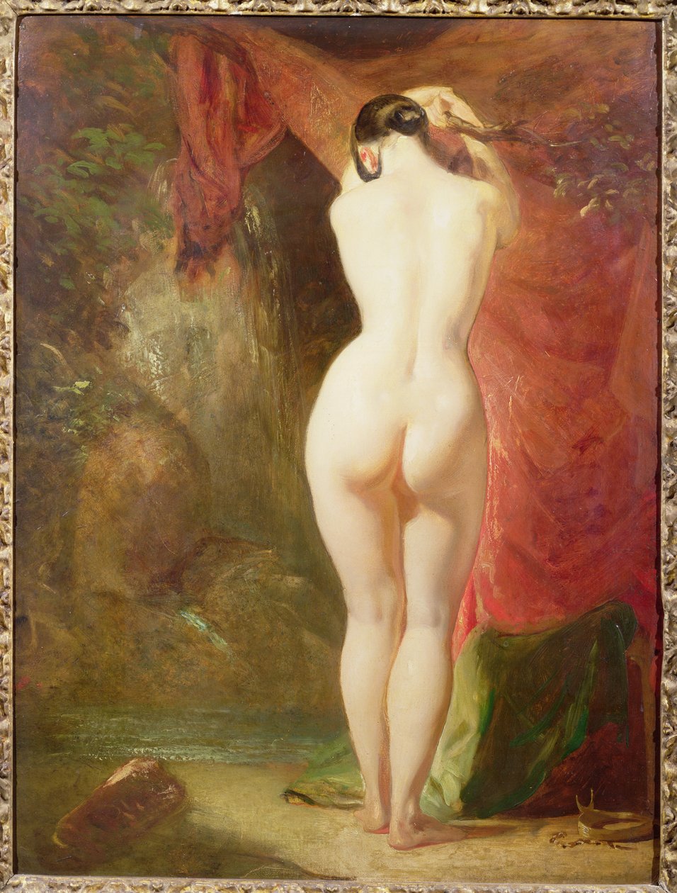 Diana står vid ett vattenfall (panel) av William Etty