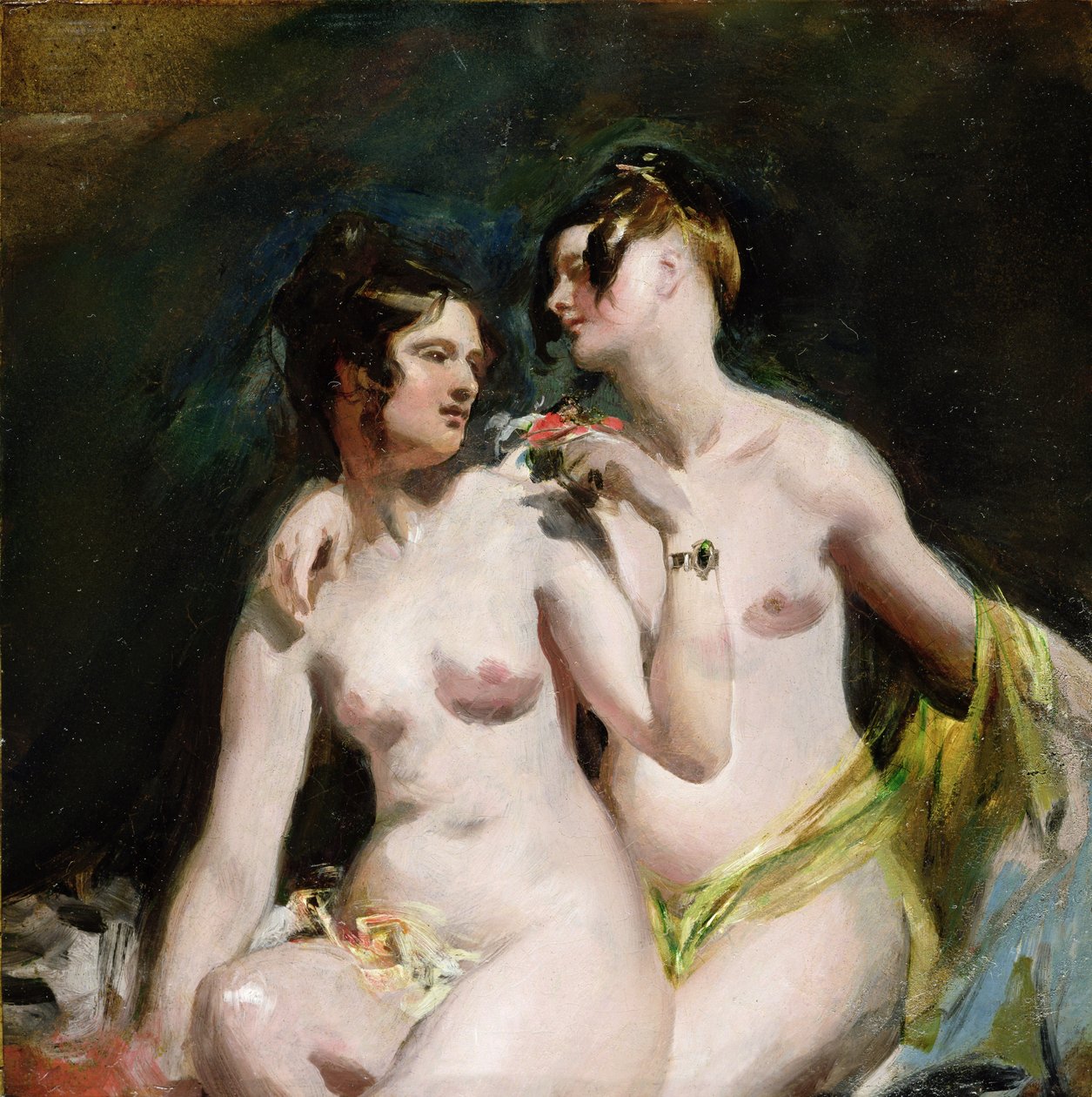 Två kvinnliga nakenbilder (olja på papper på duk) av William Etty