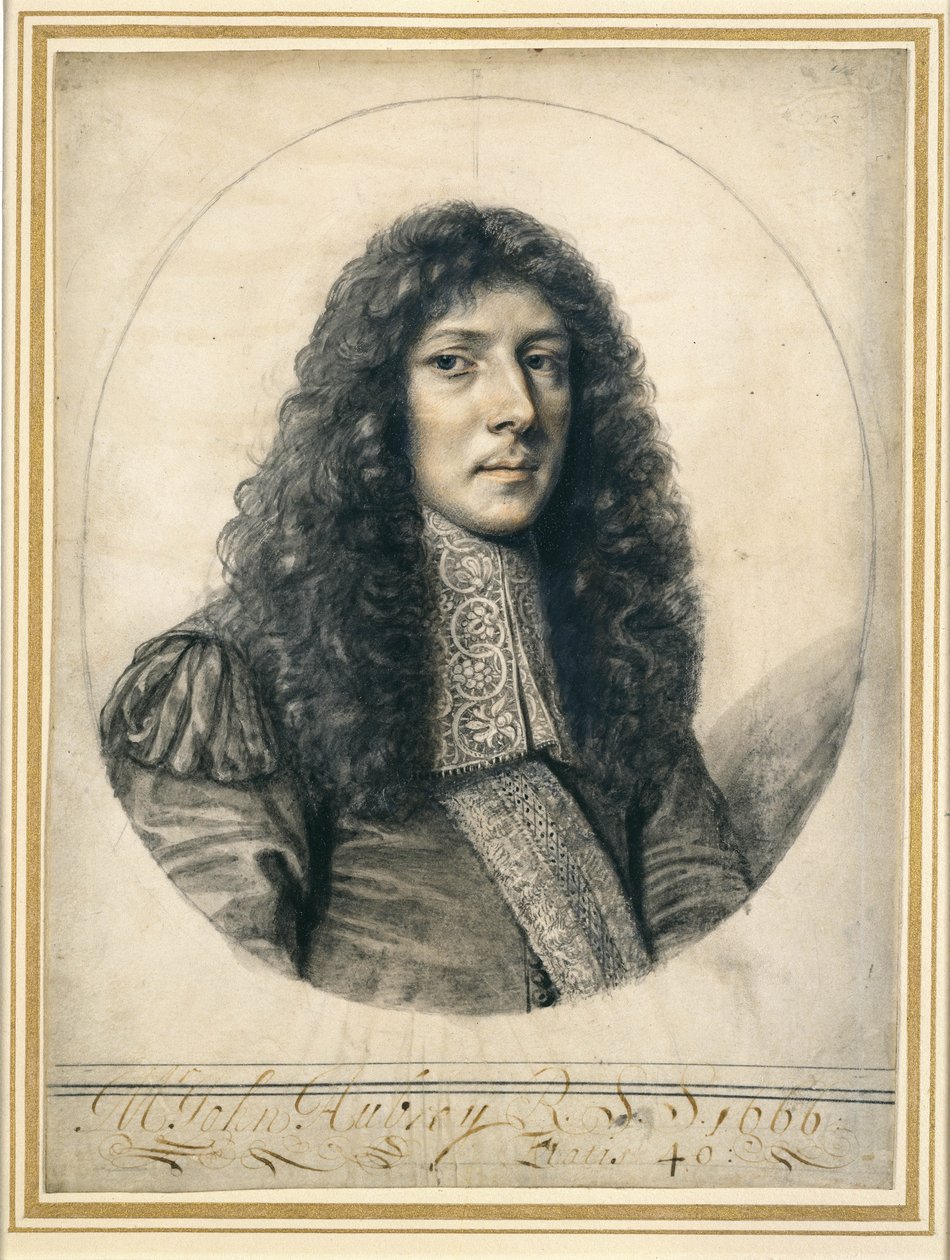 Porträtt av John Aubrey, 1666 (svart bly och krita på papper) av William Faithorne