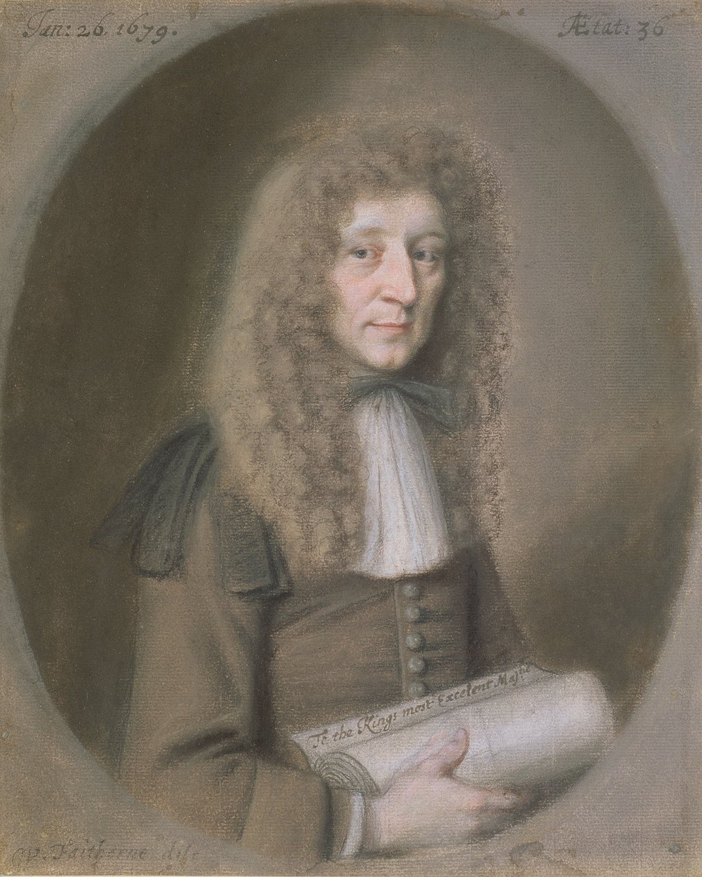Porträtt av en man, troligen Thomas Dare, 1679 (pastell och svart krita på papper) av William Faithorne
