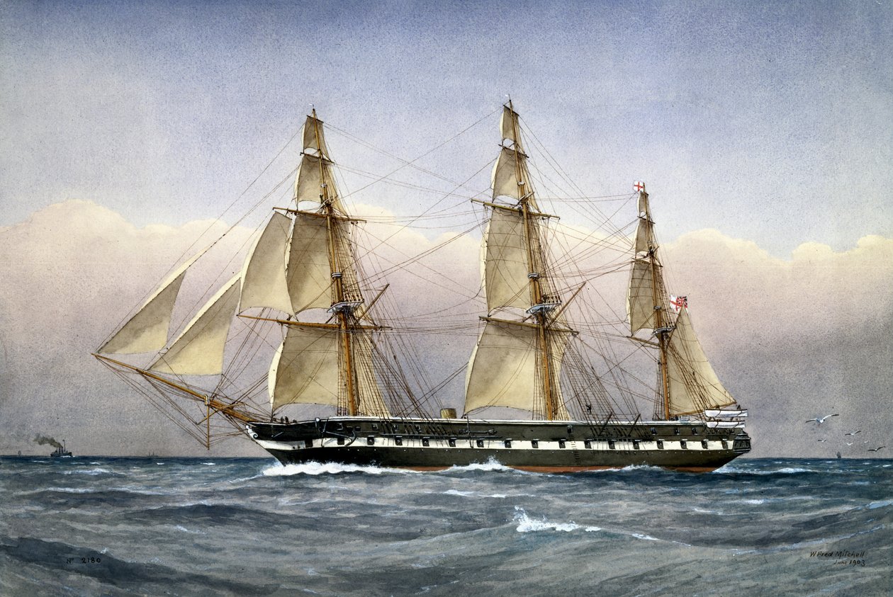 HMS Glasgow at Sea 1861, 1903 (wc på papper) av William Frederick Mitchell