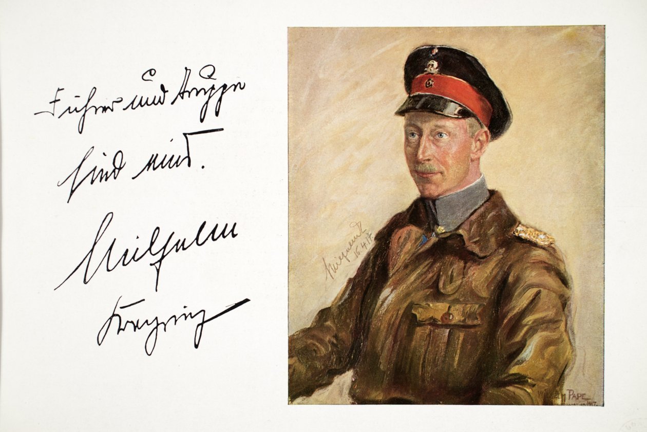William, Tysklands kronprins i arméuniform, pub. 16 april 1917 (färglitografi) av William Friedrich Georg Pape
