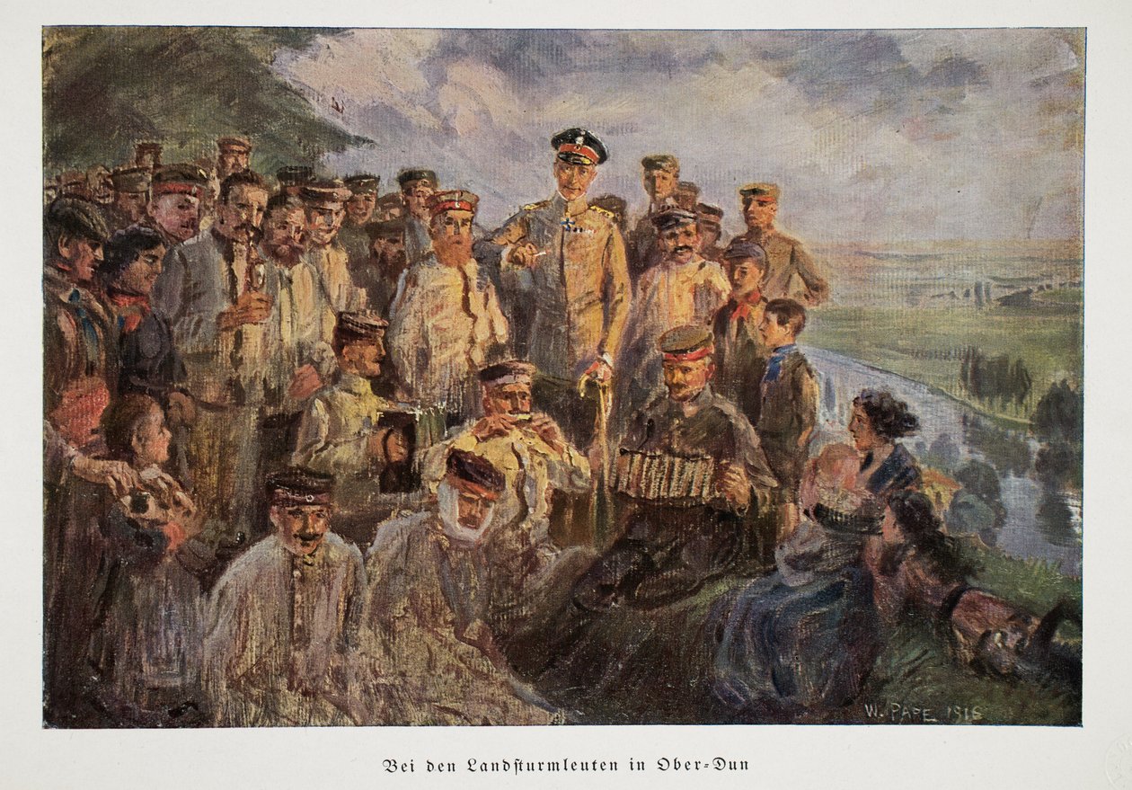 William, Tysklands kronprins, besöker trupper som kopplar av med sina familjer när de inte är i tjänst, pub. 1918 av William Friedrich Georg Pape