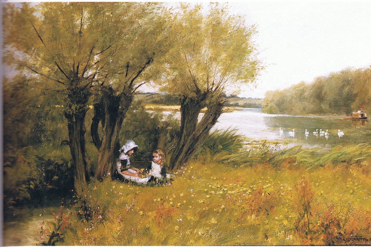 Sitter på flodstranden, från tidnings- eller bokkälla okänd av William Gersham Collingwood