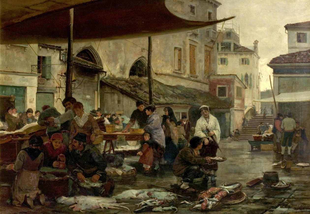 Fiskmarknaden, Venedig, Italien, 1881 av William H. Jobbins
