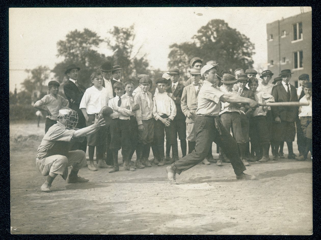 Boy striking out during a game of sandlot baseball av William H. Trefts Jr.