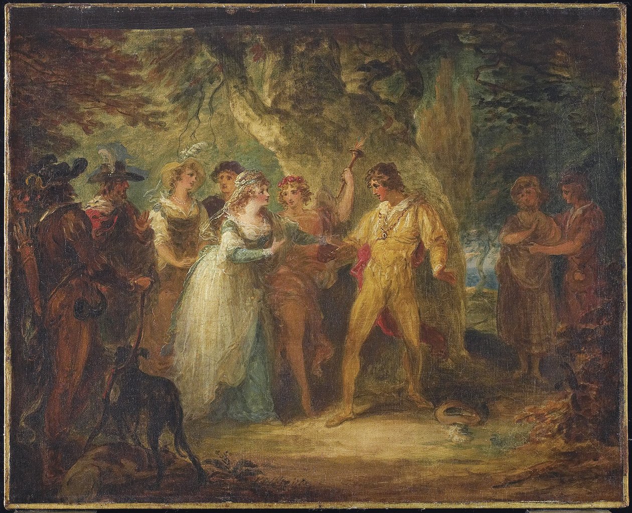 Rosalind och Orlando (akt V, scen IV från Shakespeares As You Like It), ca 1790 av William Hamilton