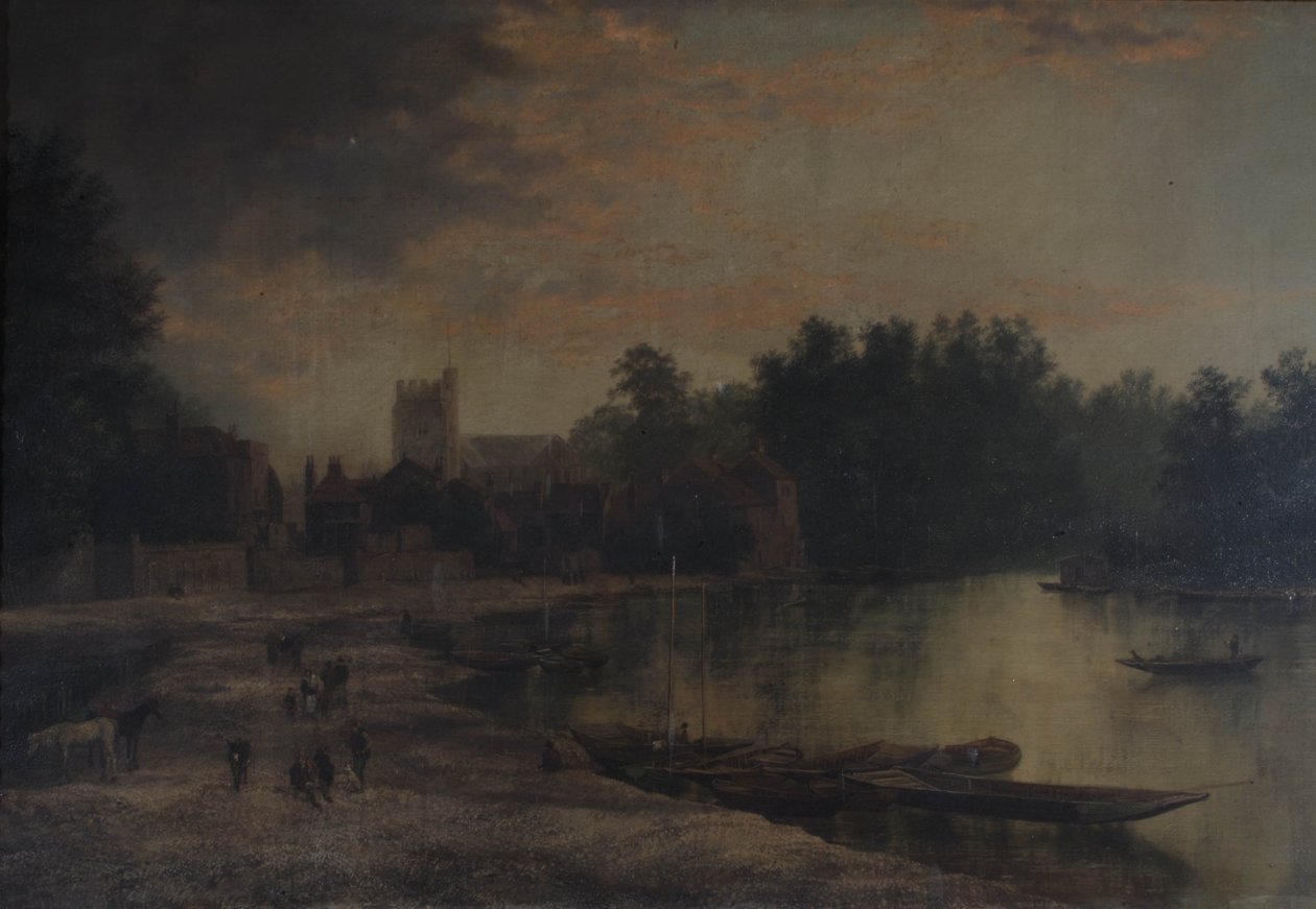 Twickenham Parish Church och Eel Pie Island, 1821 av William Hardurcke