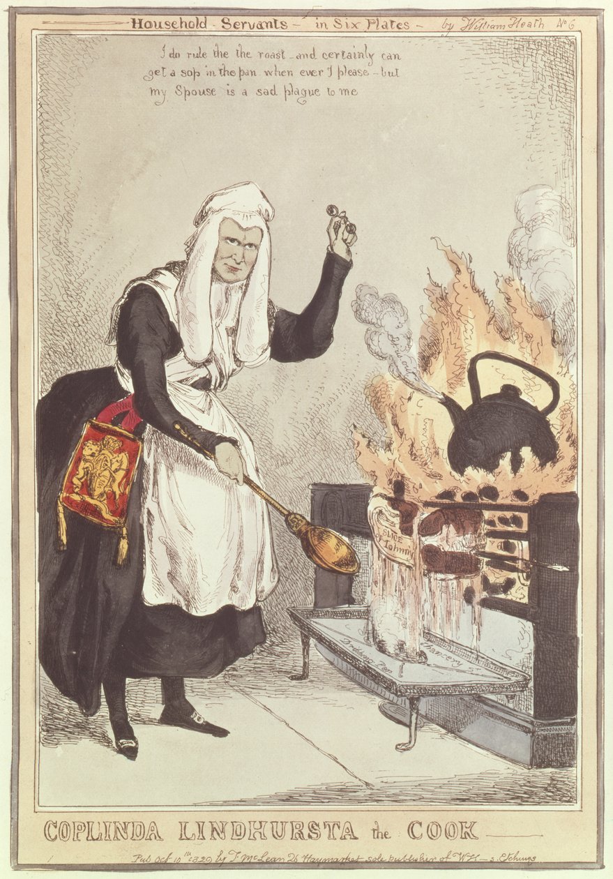 Coplinda Lindhursta the Cook, nr 6 från serien Hushållstjänare, publicerad 1829 av William Heath