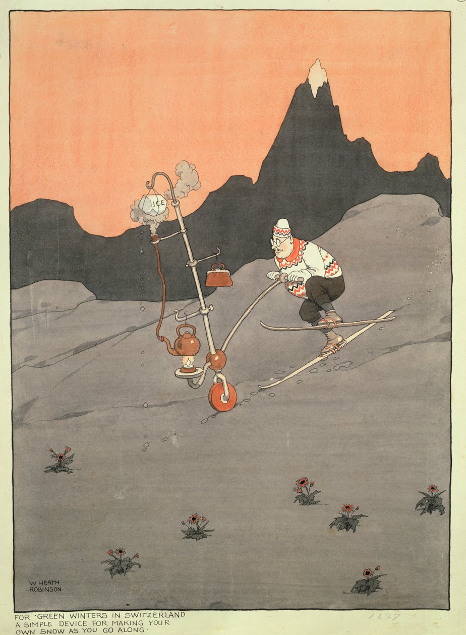 För gröna vintrar i Schweiz - en enkel anordning för att göra din egen snö när du går av William Heath Robinson