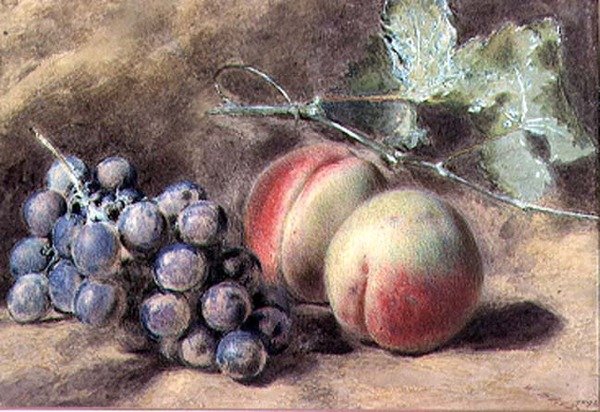 Vindruvor och persikor, 1800-talet av William Henry Hunt