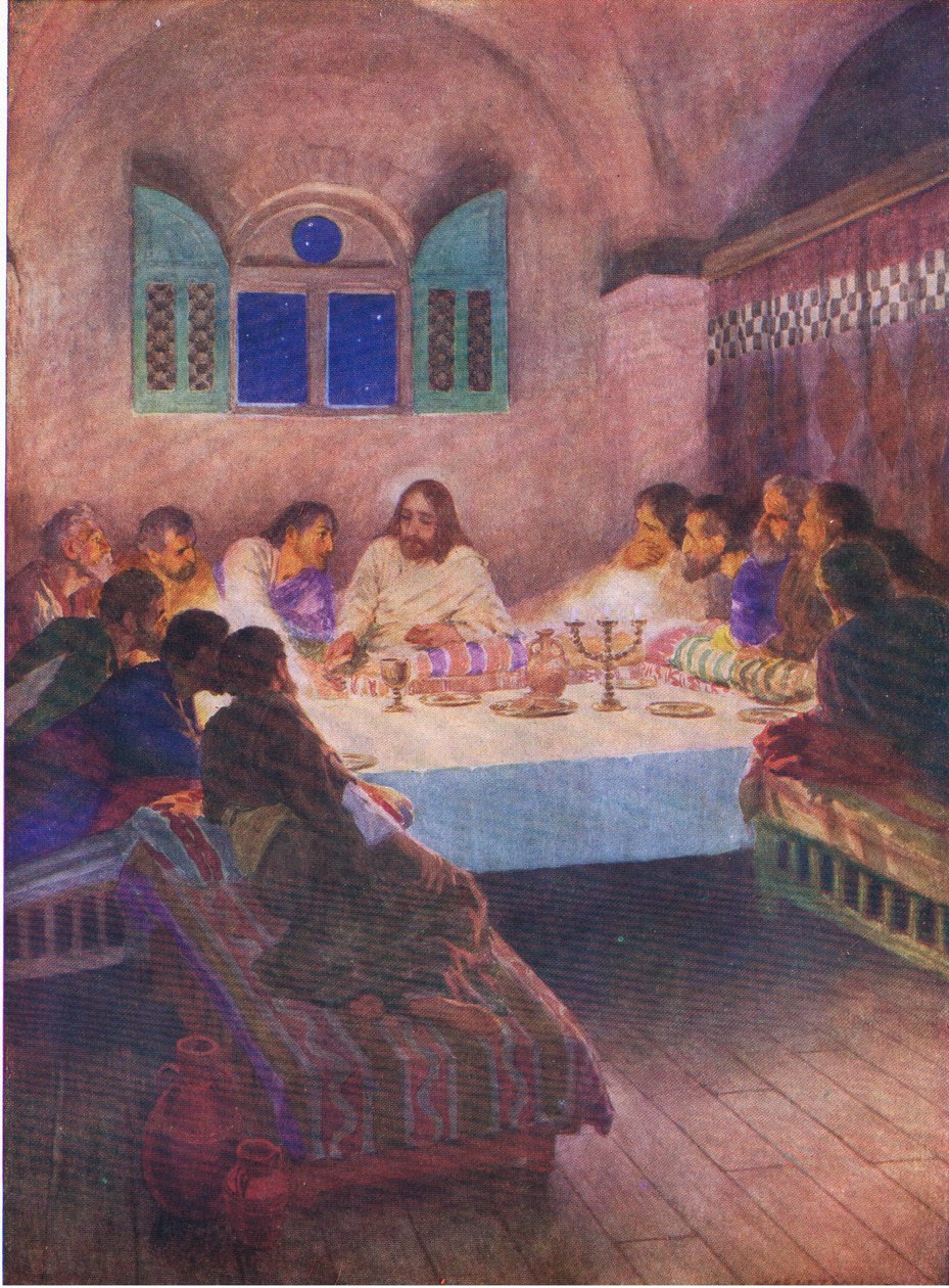 Den sista måltiden, från Bibelns bildbok utgiven av Thomas Nelson, c.1950 av William Henry Margetson