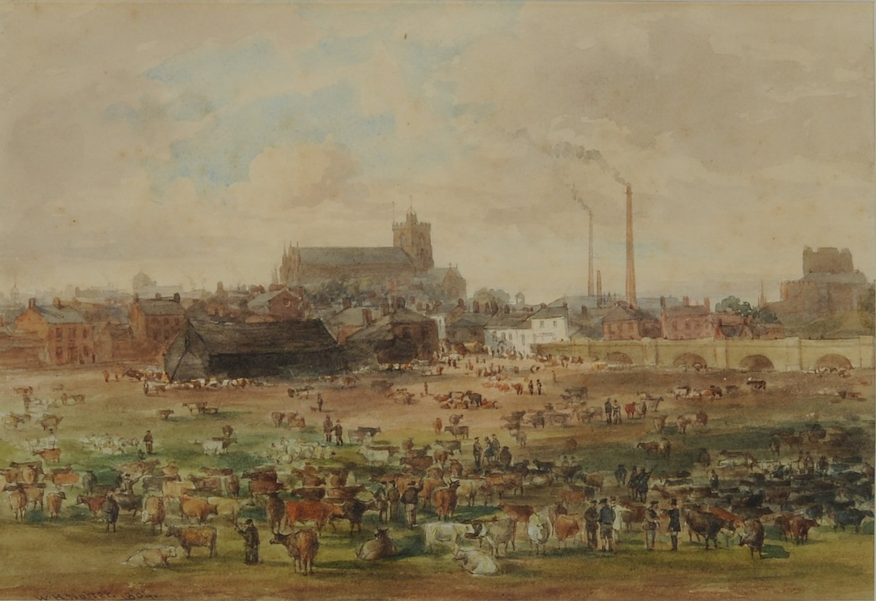 The Sands, Carlisle - The Cattle Market, 1864 (wc på papper) av William Henry Nutter