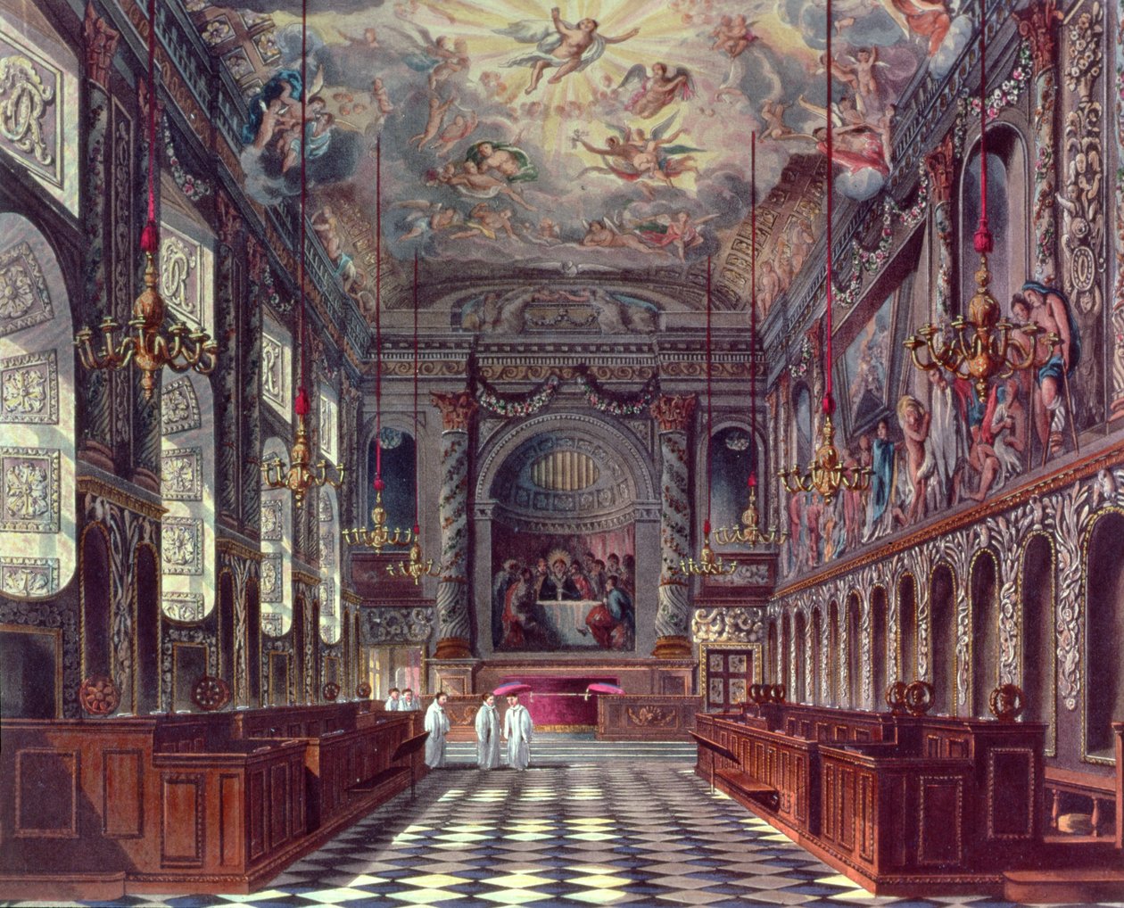 Det kungliga kapellet, Windsor Castle från Pynes Royal Residences, 1818 av William Henry Pyne