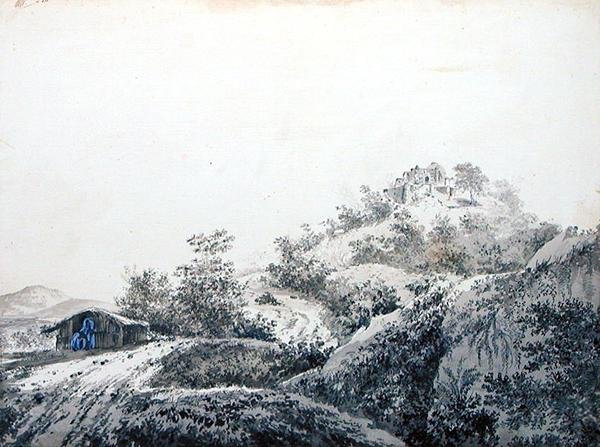 Passet av Sicri Gully (Sakrigali) från Bengalen, inträde i provinsen Bahar, ca 1781 (grå tvätt och grafit med kroppsfärg på lagt papper) av William Hodges
