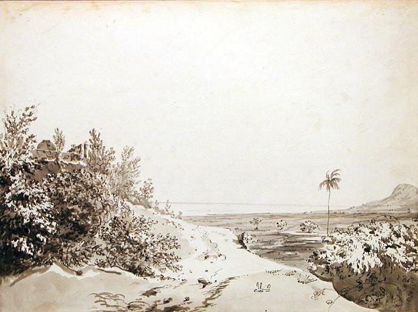 Utsikt från passet av Sakrigali blickar österut mot Bengalen, ca 1781 (grå tvätt, penna och svart bläck över grafit på lagt papper) av William Hodges